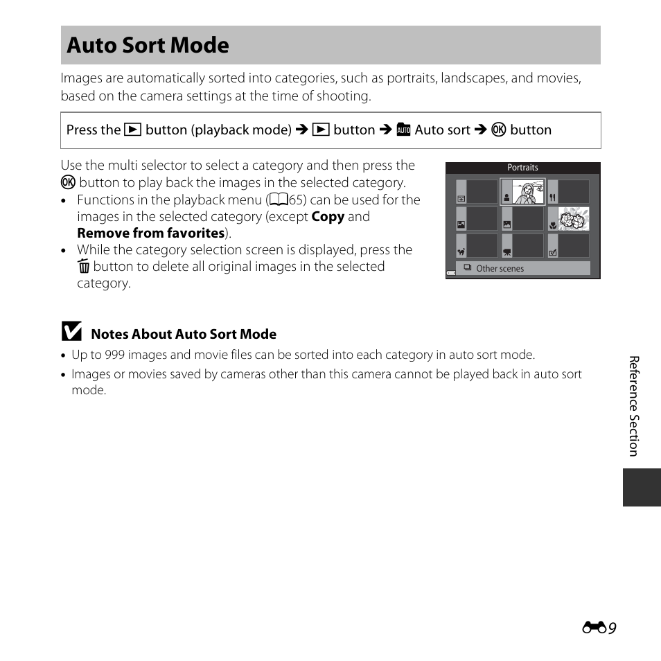 Auto sort mode | Nikon S3600 User Manual | Page 109 / 208