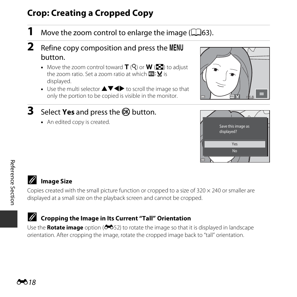 Crop: creating a cropped copy | Nikon S3600 User Manual | Page 118 / 208