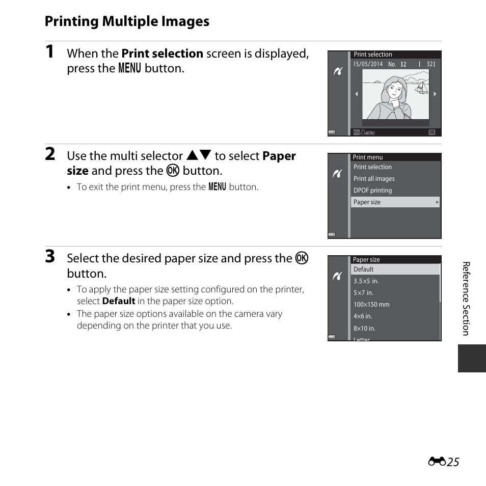 Printing multiple images, E25) | Nikon S3600 User Manual | Page 125 / 208