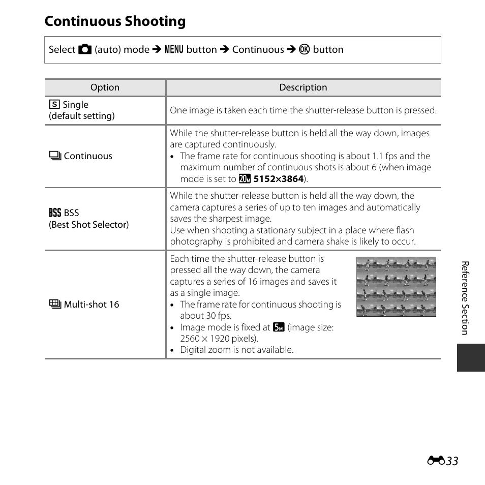 Continuous shooting | Nikon S3600 User Manual | Page 133 / 208