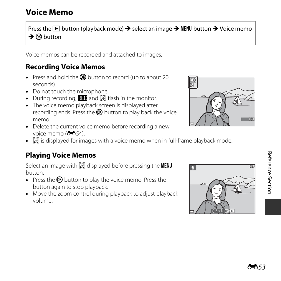 Voice memo | Nikon S3600 User Manual | Page 153 / 208