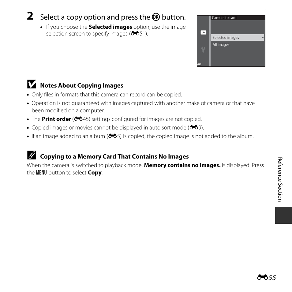 Select a copy option and press the k button | Nikon S3600 User Manual | Page 155 / 208