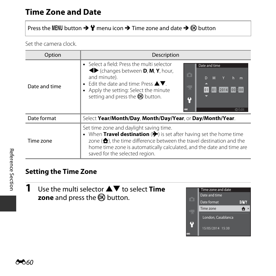 Time zone and date, Setting the time zone | Nikon S3600 User Manual | Page 160 / 208