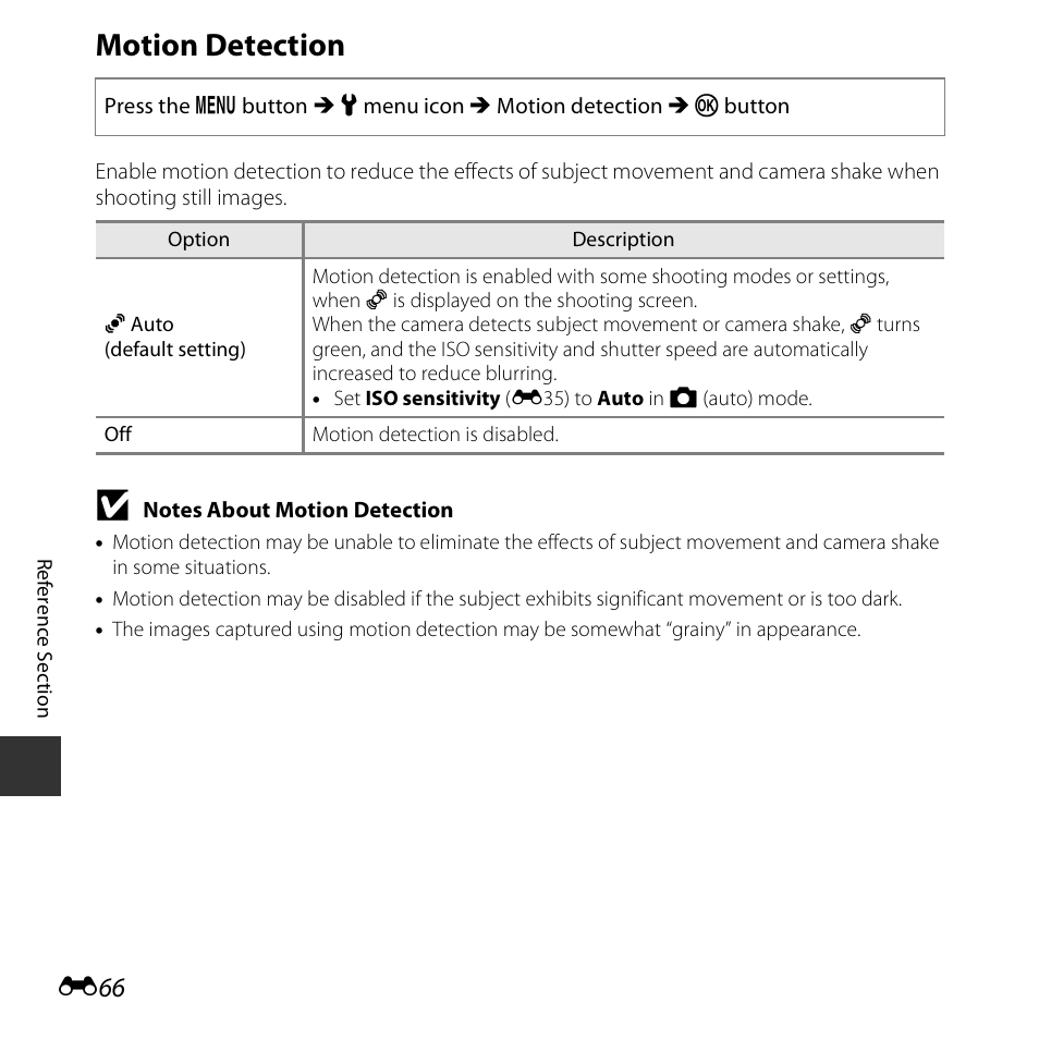 Motion detection | Nikon S3600 User Manual | Page 166 / 208