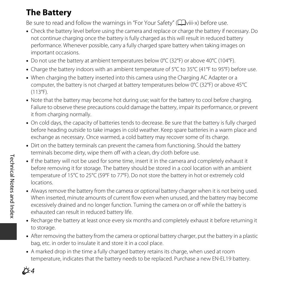 The battery | Nikon S3600 User Manual | Page 184 / 208