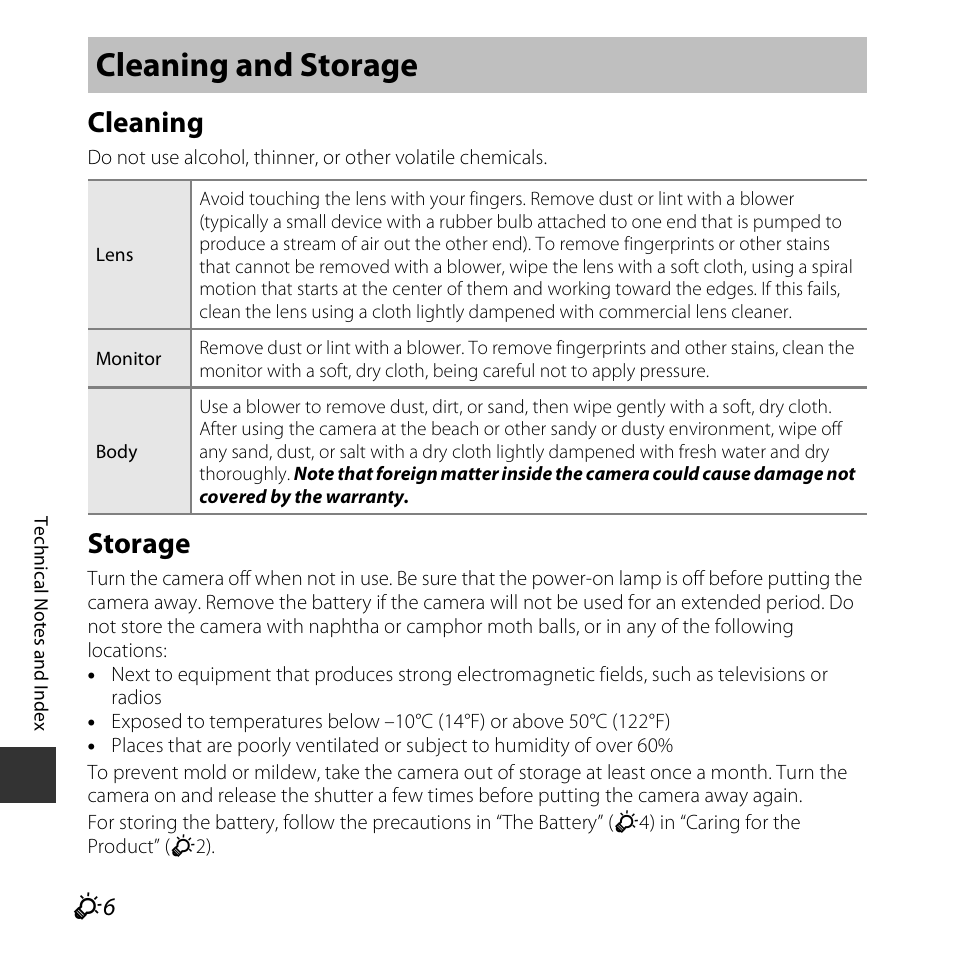 Cleaning and storage, Cleaning, Storage | Nikon S3600 User Manual | Page 186 / 208