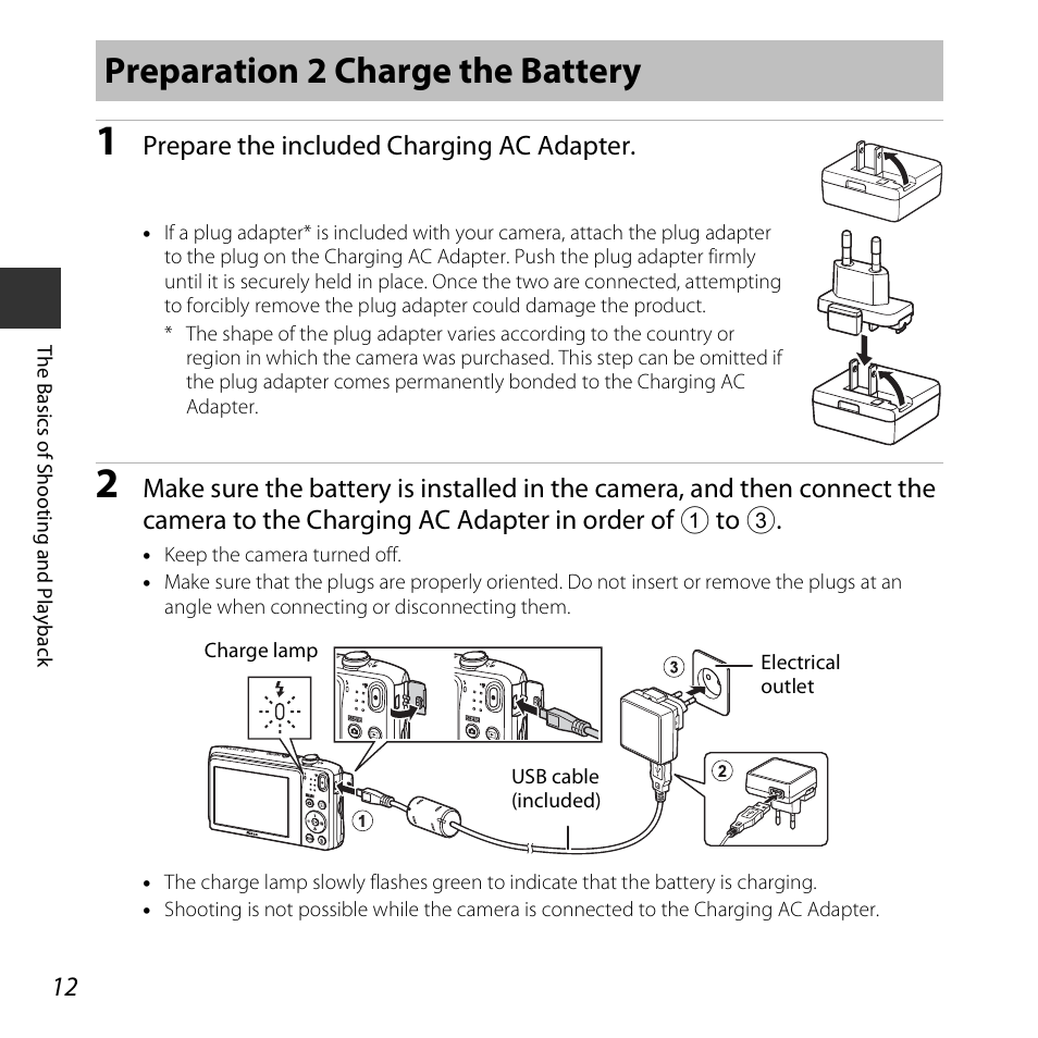 Preparation 2 charge the battery | Nikon S3600 User Manual | Page 30 / 208