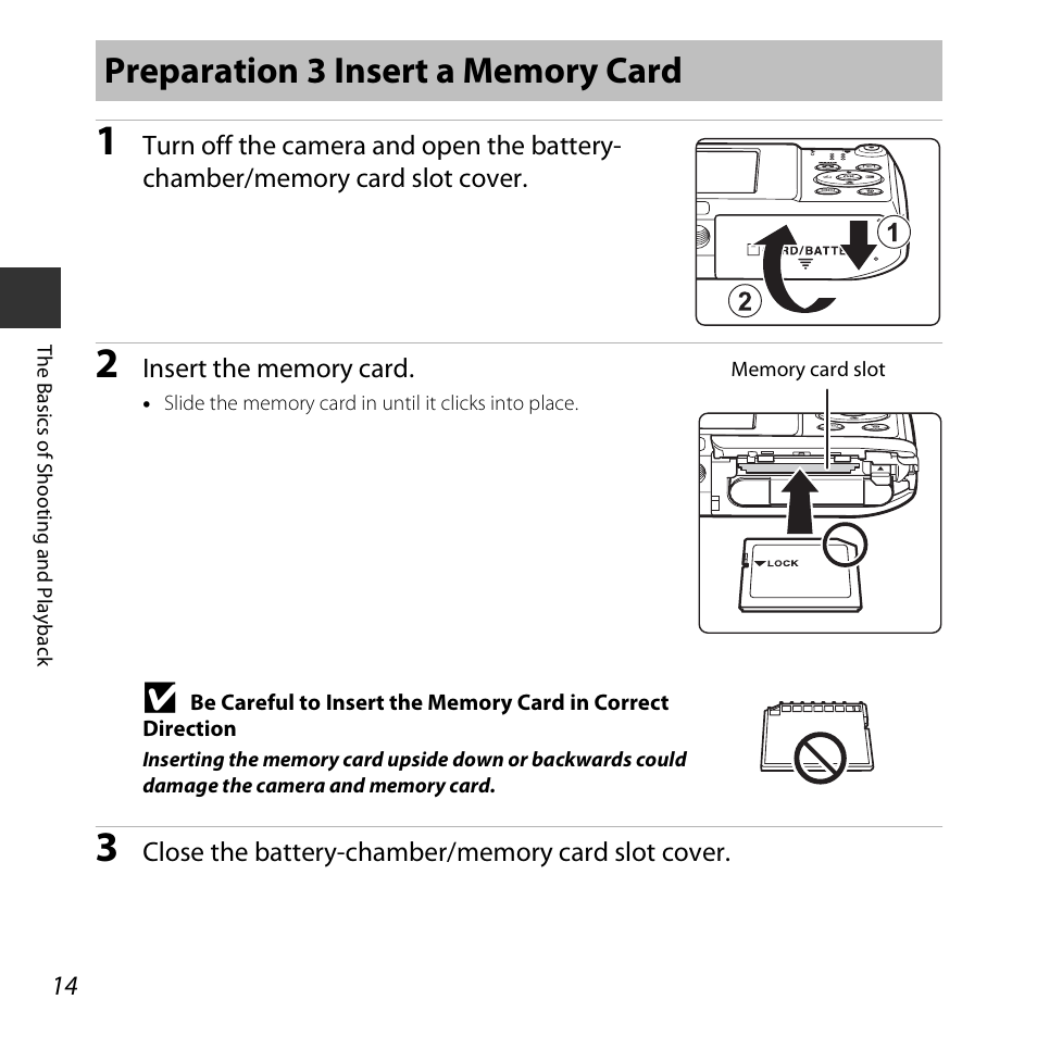 Preparation 3 insert a memory card | Nikon S3600 User Manual | Page 32 / 208