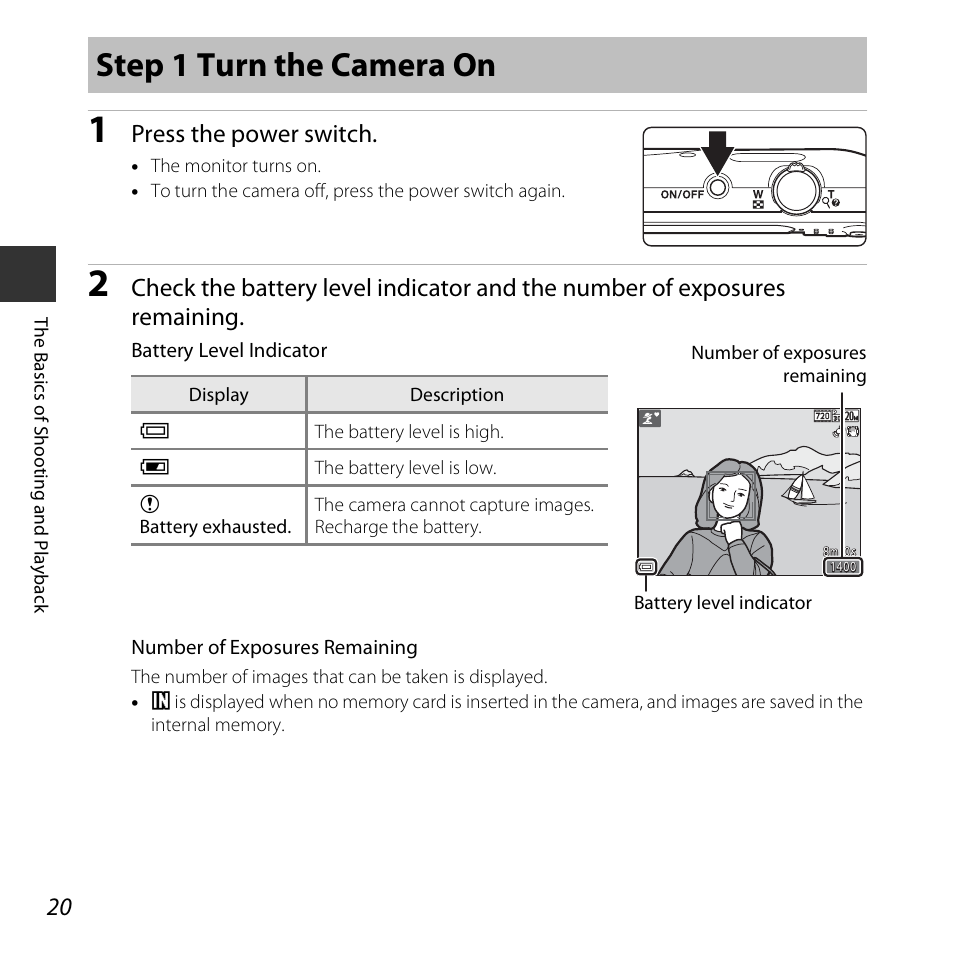 Step 1 turn the camera on, Press the power switch | Nikon S3600 User Manual | Page 38 / 208