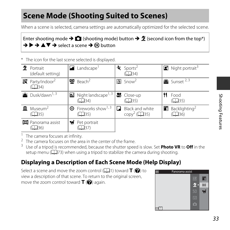 Scene mode (shooting suited to scenes) | Nikon S3600 User Manual | Page 51 / 208