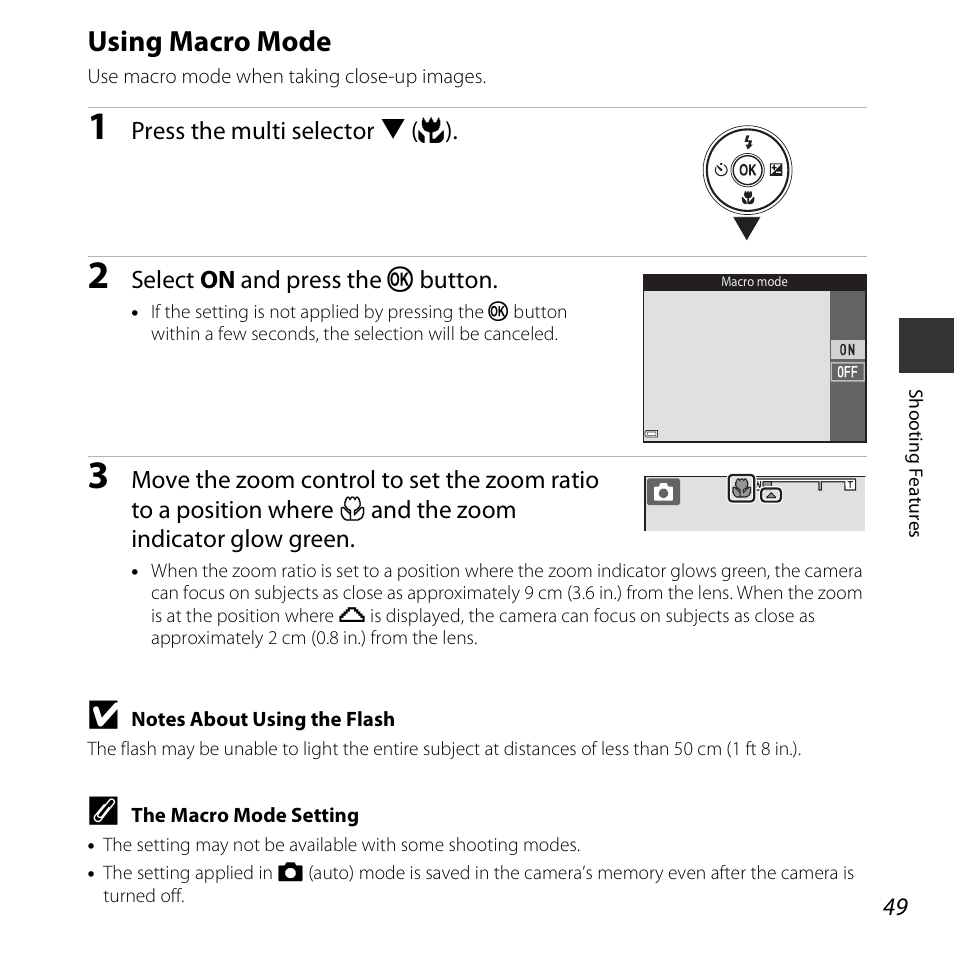 Using macro mode, A49) | Nikon S3600 User Manual | Page 67 / 208