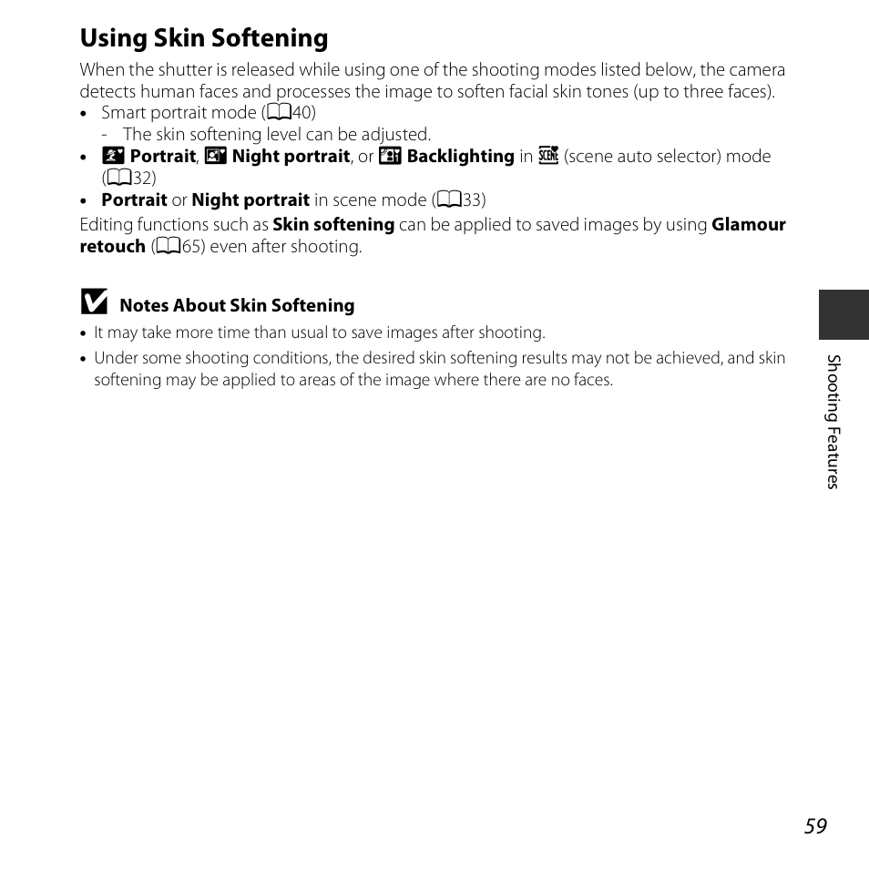 Using skin softening | Nikon S3600 User Manual | Page 77 / 208