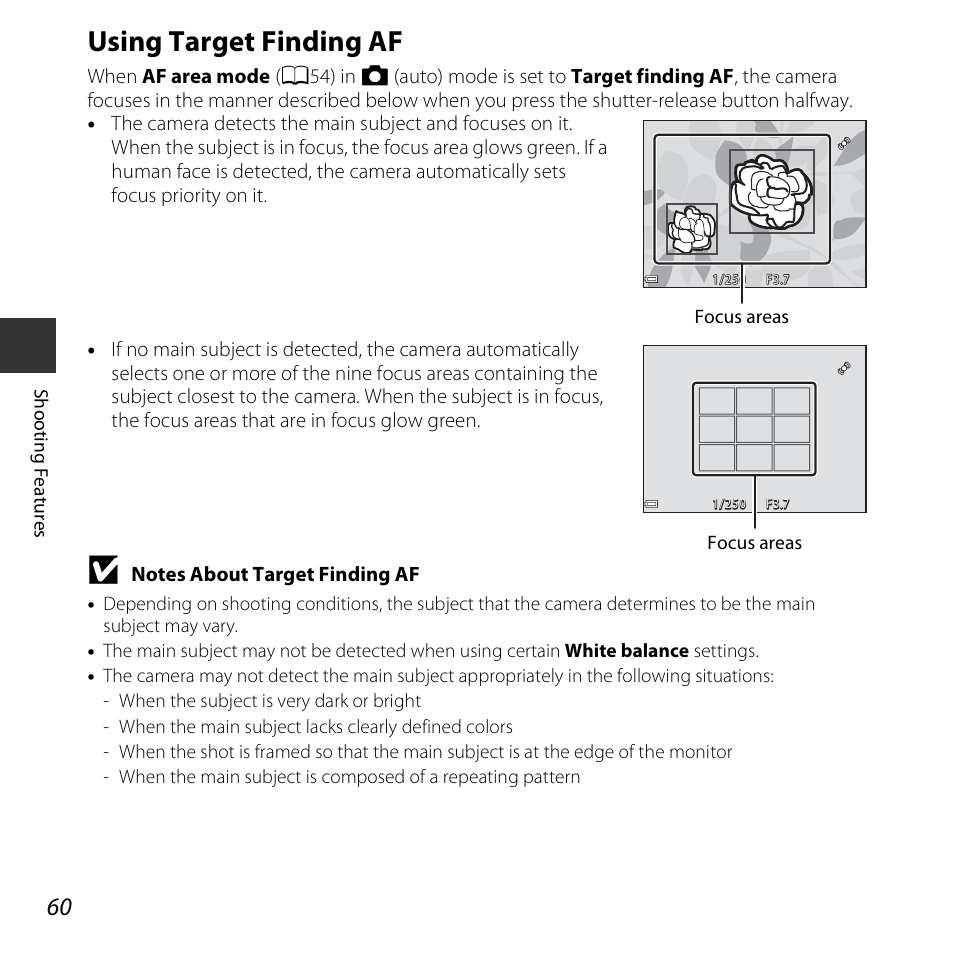 Using target finding af | Nikon S3600 User Manual | Page 78 / 208