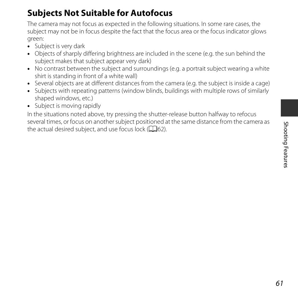 Subjects not suitable for autofocus | Nikon S3600 User Manual | Page 79 / 208