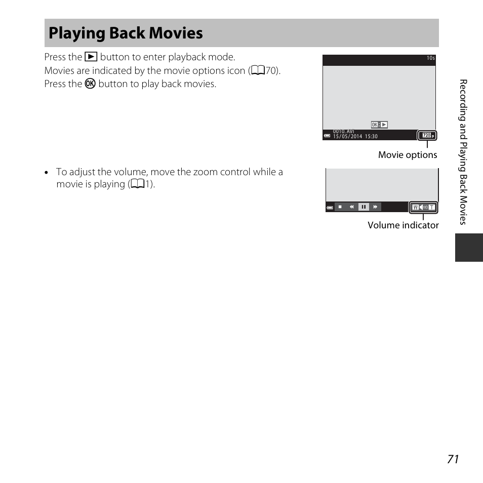 Playing back movies | Nikon S3600 User Manual | Page 89 / 208