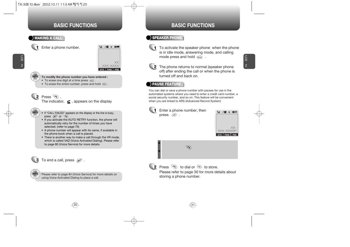 Basic functions | Audiovox CDMA2000 User Manual | Page 12 / 67