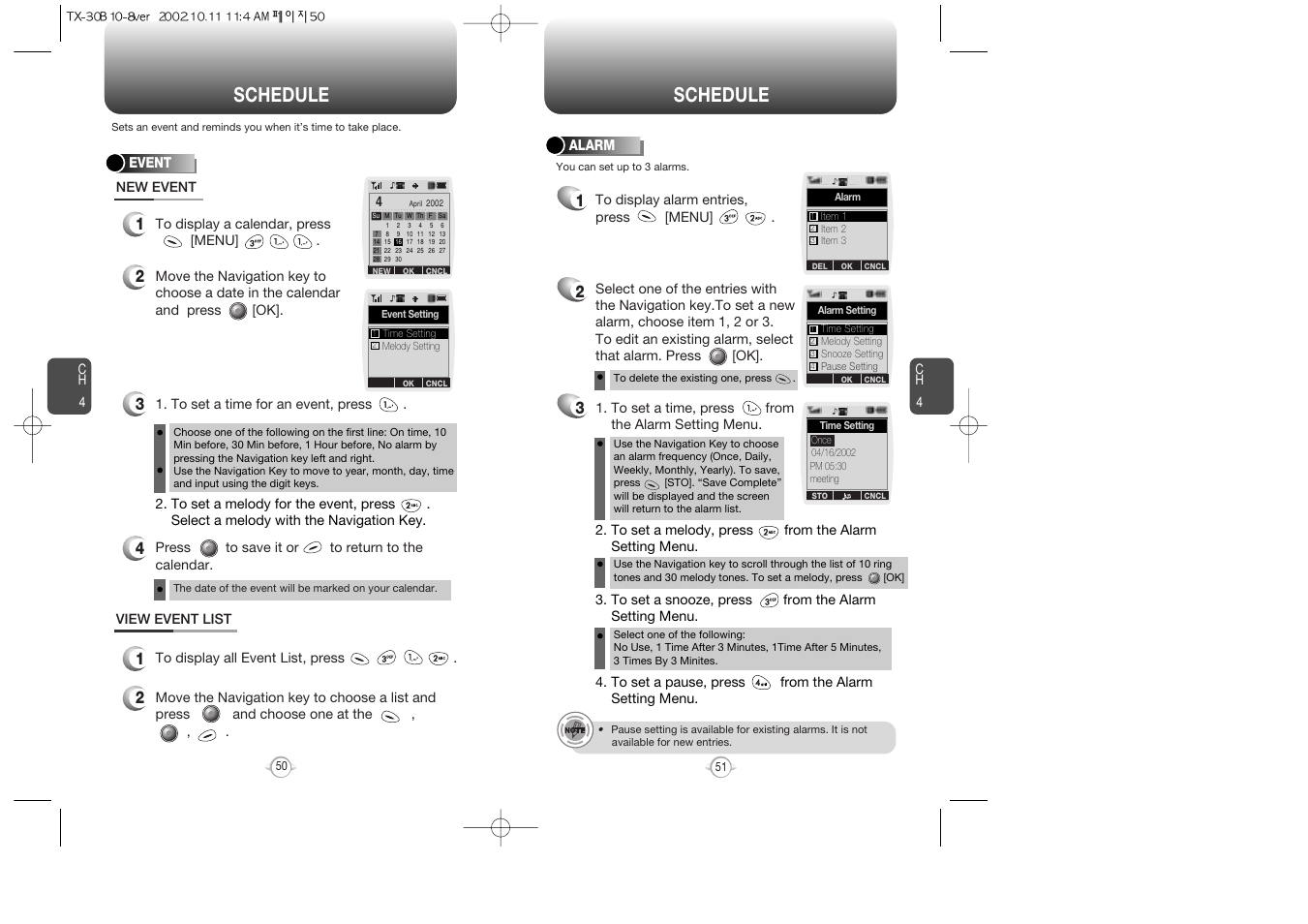 Schedule | Audiovox CDMA2000 User Manual | Page 27 / 67