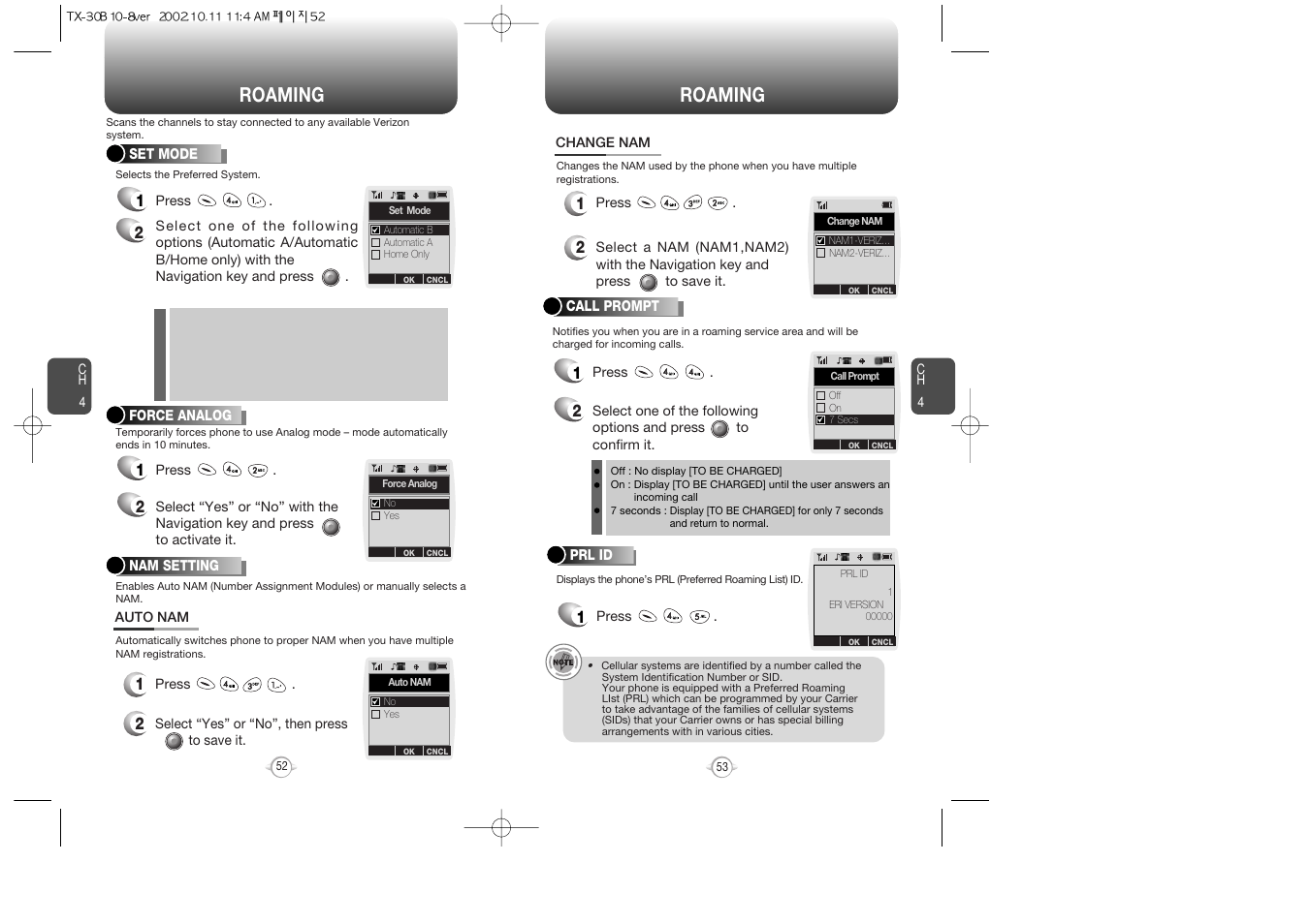 Roaming | Audiovox CDMA2000 User Manual | Page 28 / 67