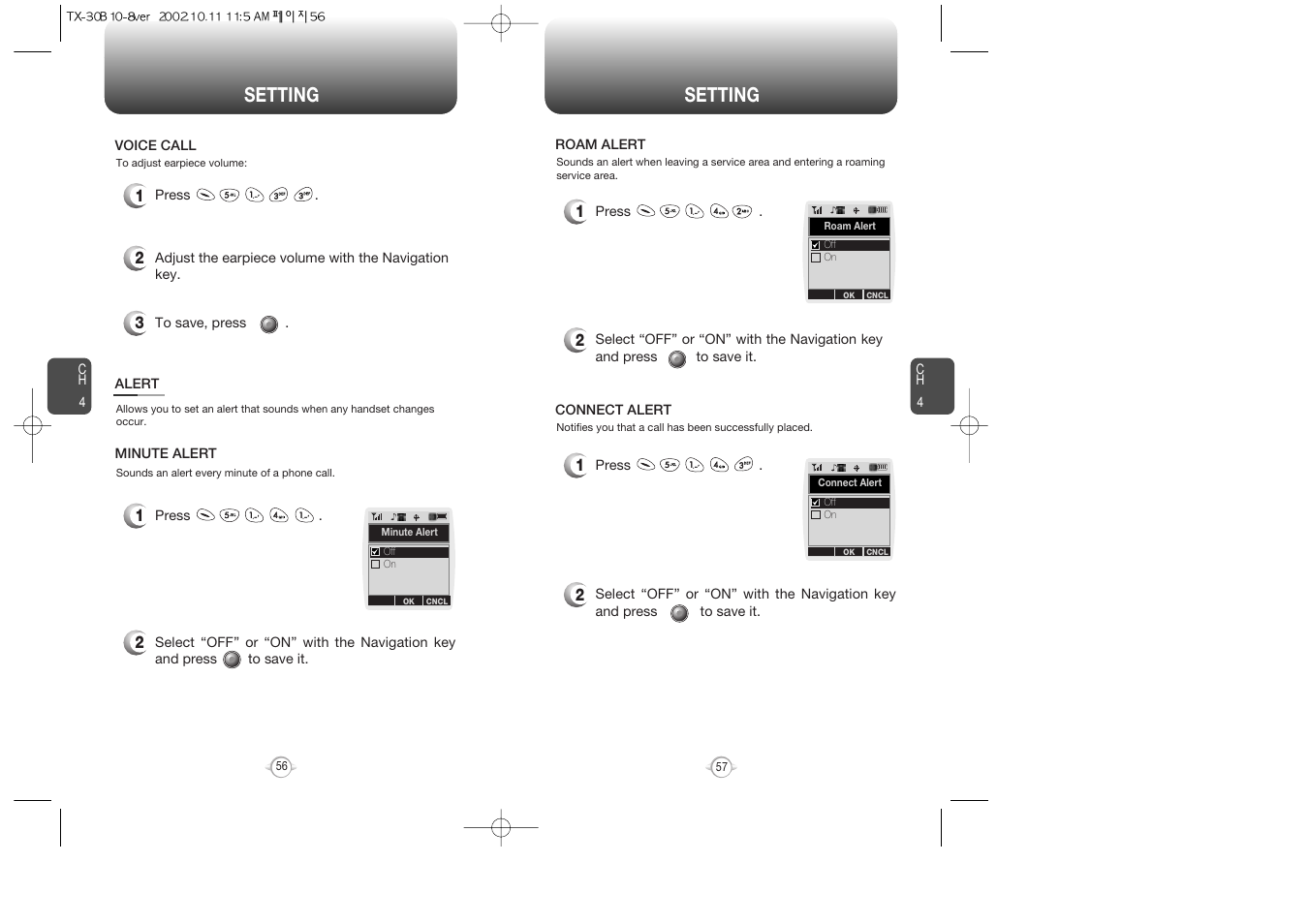 Setting | Audiovox CDMA2000 User Manual | Page 30 / 67