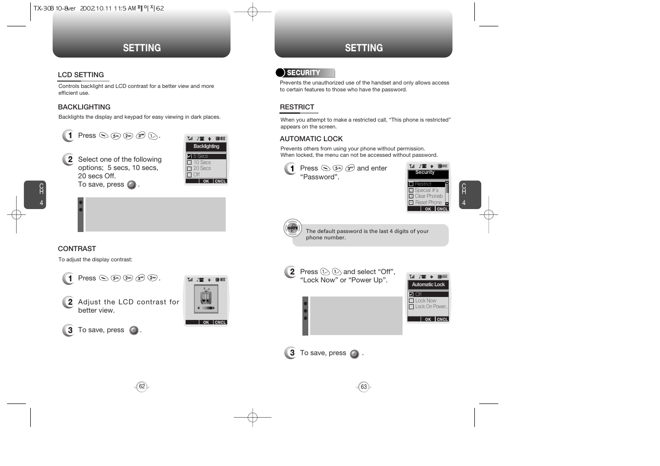 Setting | Audiovox CDMA2000 User Manual | Page 33 / 67