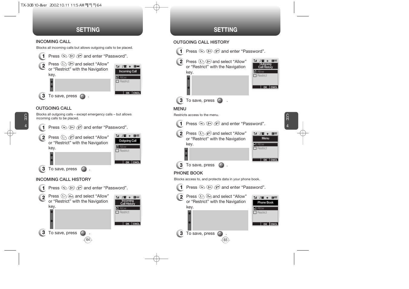 Setting | Audiovox CDMA2000 User Manual | Page 34 / 67