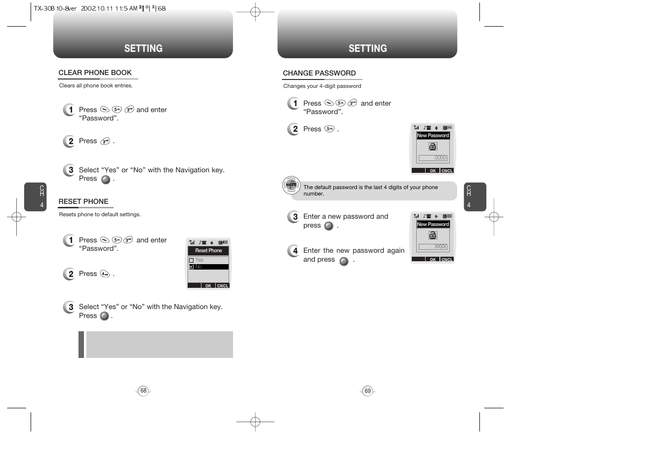 Setting | Audiovox CDMA2000 User Manual | Page 36 / 67