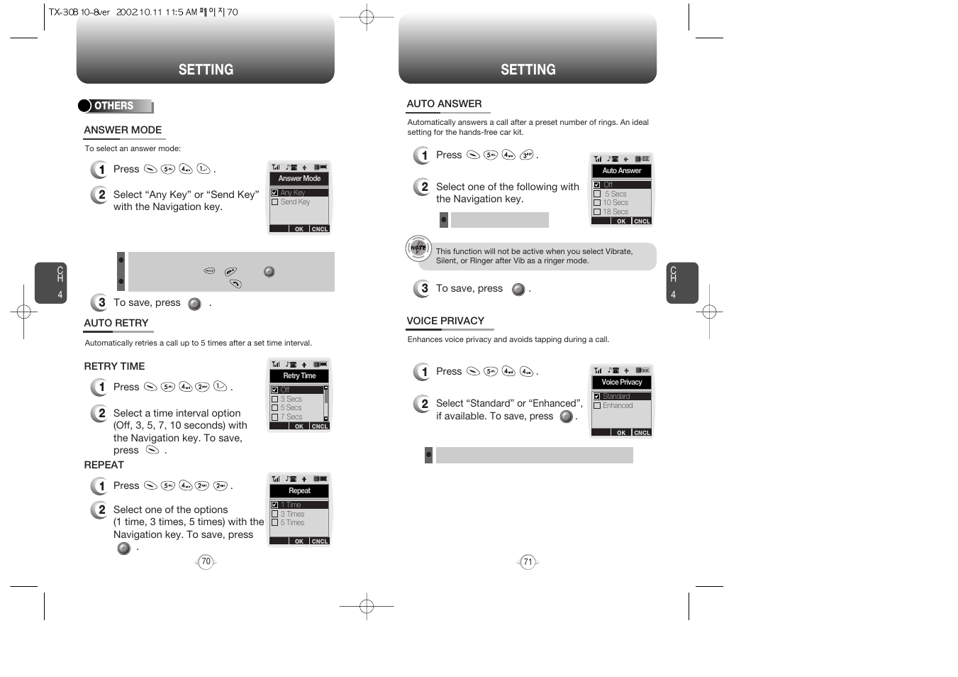 Setting | Audiovox CDMA2000 User Manual | Page 37 / 67