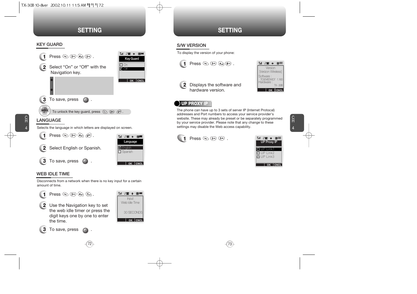 Setting | Audiovox CDMA2000 User Manual | Page 38 / 67