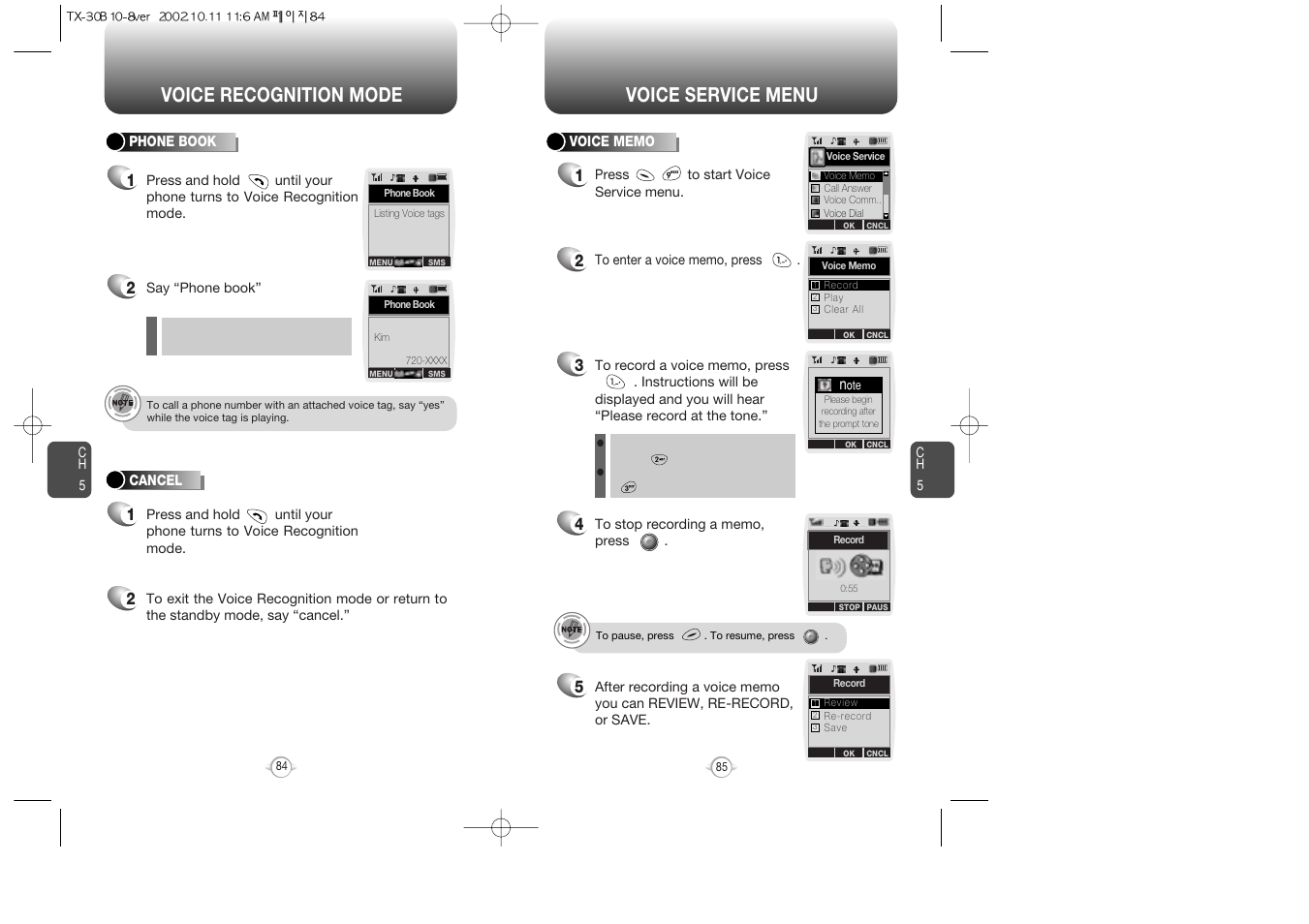 Voice recognition mode, Voice service menu | Audiovox CDMA2000 User Manual | Page 44 / 67