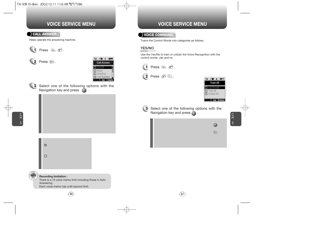 Voice service menu | Audiovox CDMA2000 User Manual | Page 45 / 67