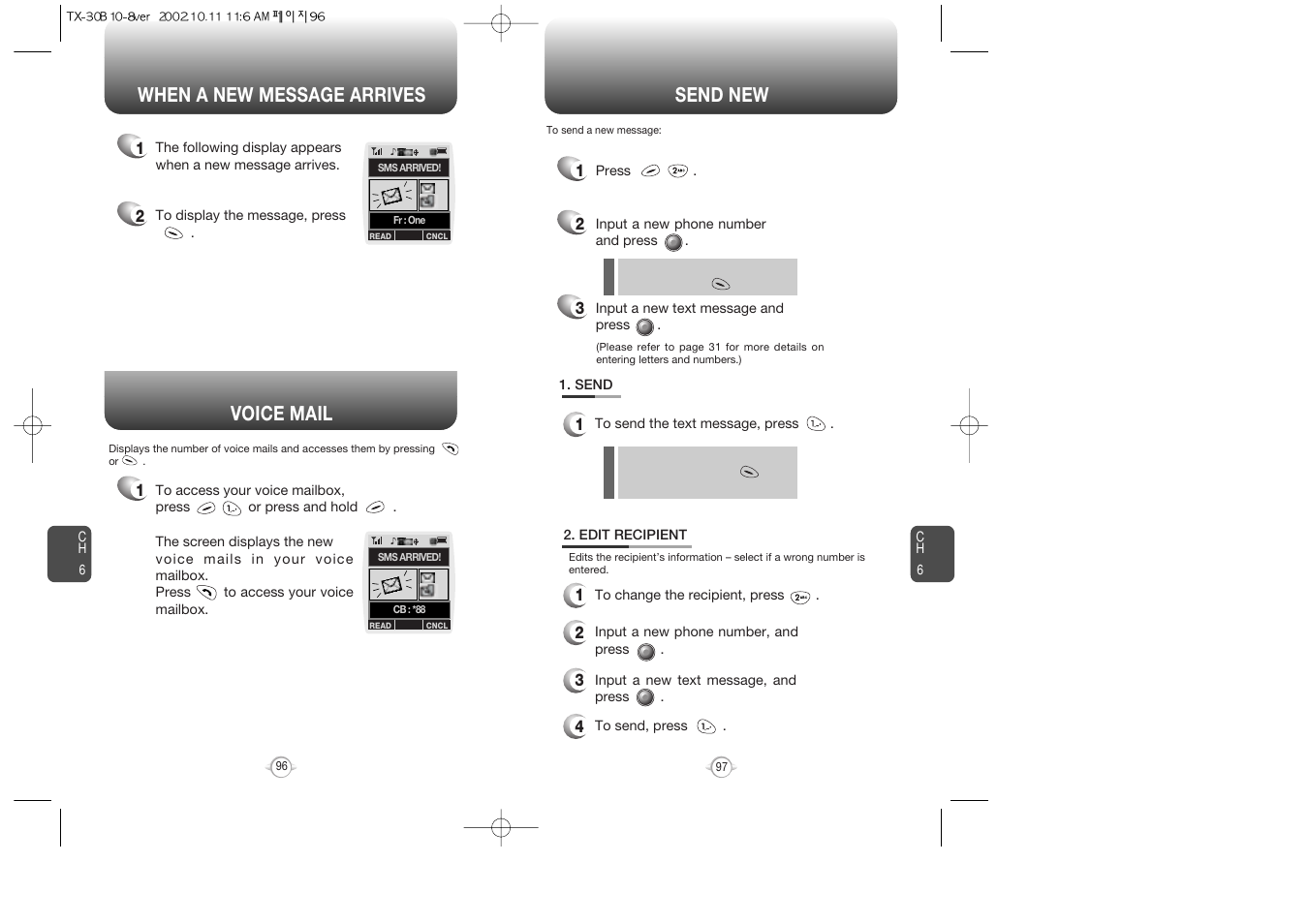 When a new message arrives send new, Voice mail | Audiovox CDMA2000 User Manual | Page 50 / 67
