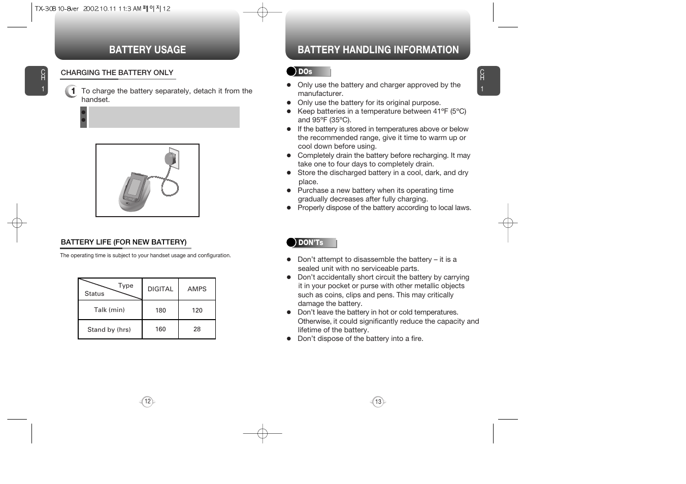 Battery usage battery handling information | Audiovox CDMA2000 User Manual | Page 8 / 67