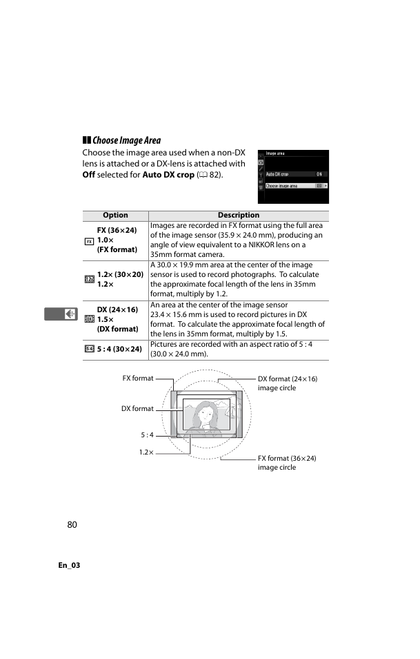 Choose image area | Nikon D800 User Manual | Page 104 / 472