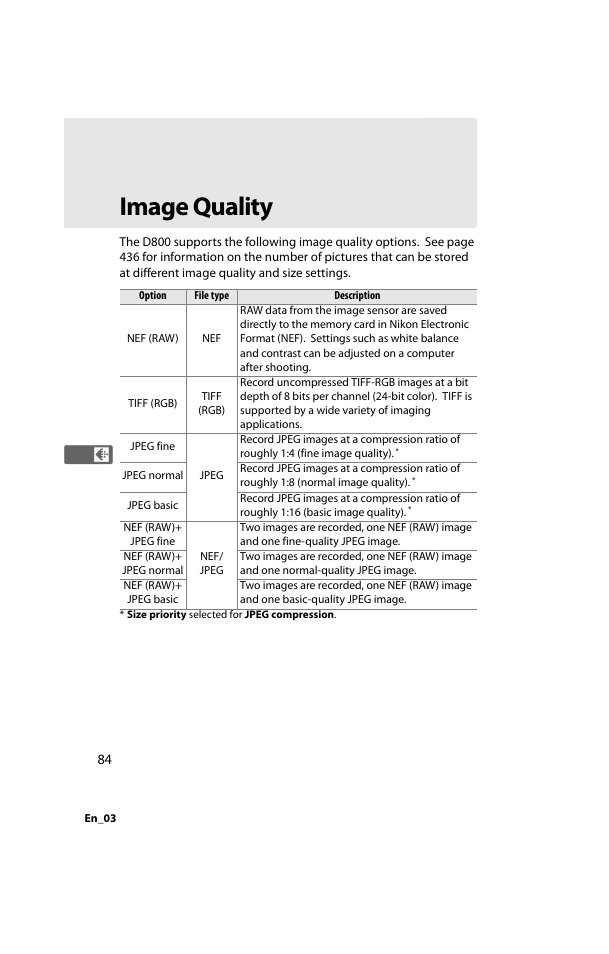 Image quality, 0 84) jp | Nikon D800 User Manual | Page 108 / 472