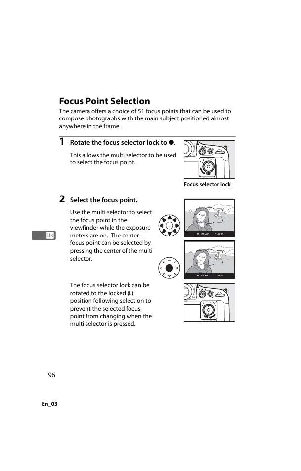 Focus point selection, 0 96), a | Nikon D800 User Manual | Page 120 / 472