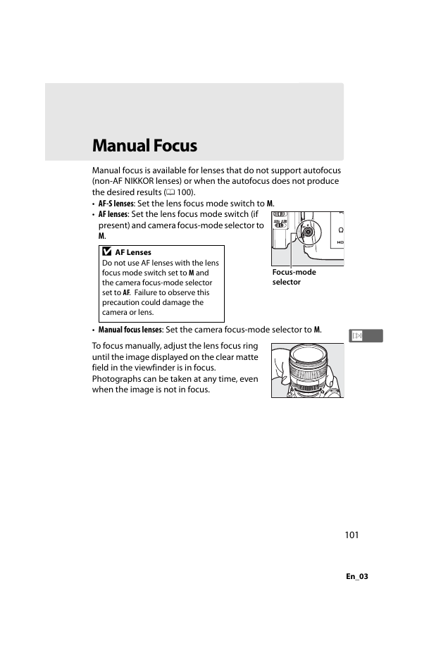 Manual focus | Nikon D800 User Manual | Page 125 / 472