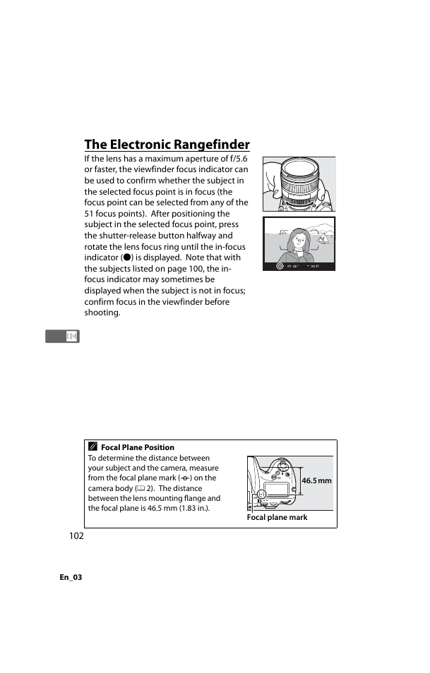The electronic rangefinder | Nikon D800 User Manual | Page 126 / 472