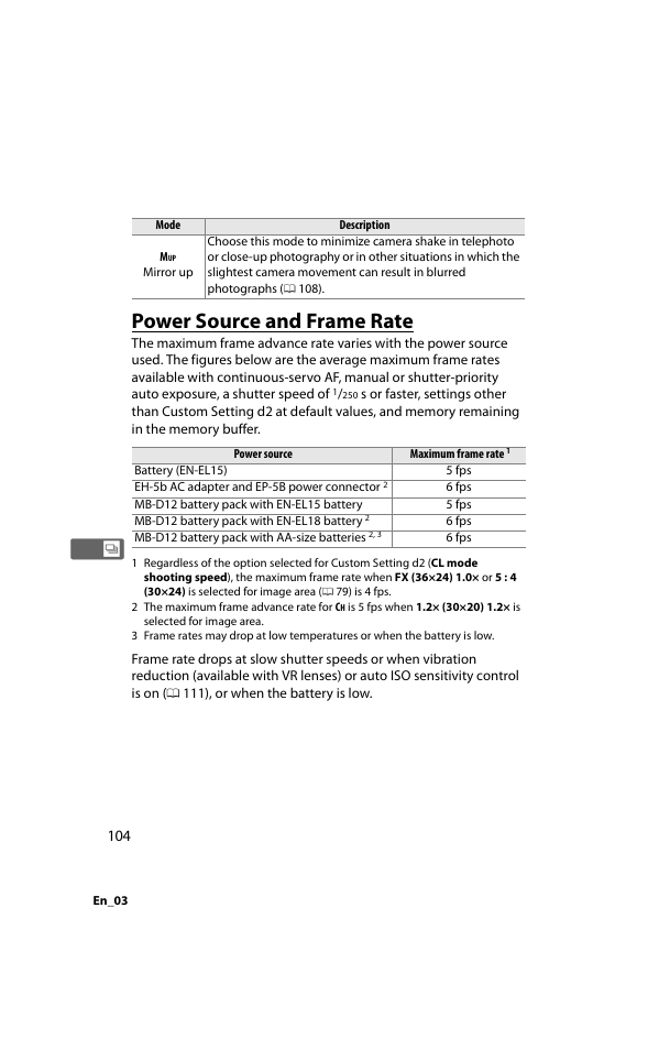 Power source and frame rate | Nikon D800 User Manual | Page 128 / 472
