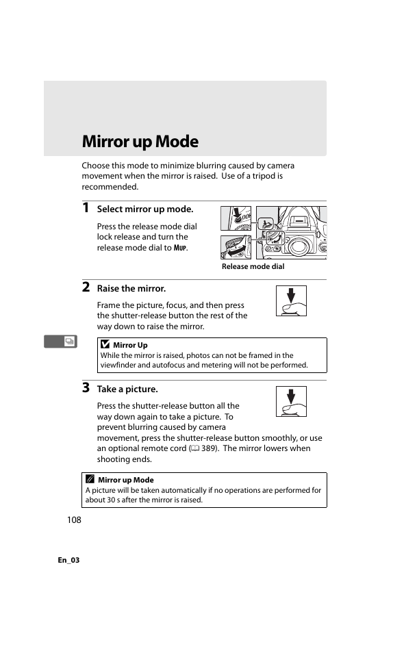 Mirror up mode | Nikon D800 User Manual | Page 132 / 472