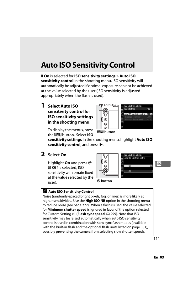 Auto iso sensitivity control | Nikon D800 User Manual | Page 135 / 472