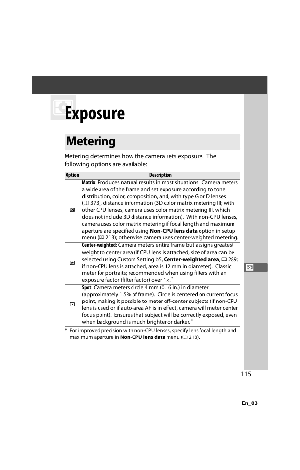 Exposure, Metering | Nikon D800 User Manual | Page 139 / 472