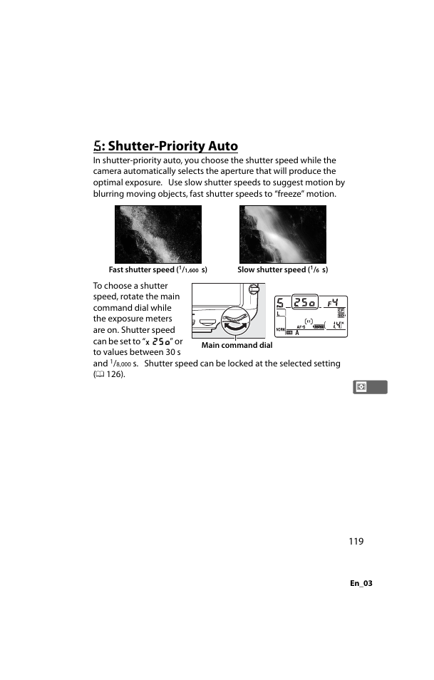 S: shutter-priority auto, F: shutter-priority auto, F : shutter-priority auto | Nikon D800 User Manual | Page 143 / 472