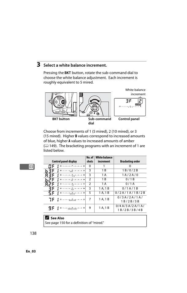 Select a white balance increment | Nikon D800 User Manual | Page 162 / 472