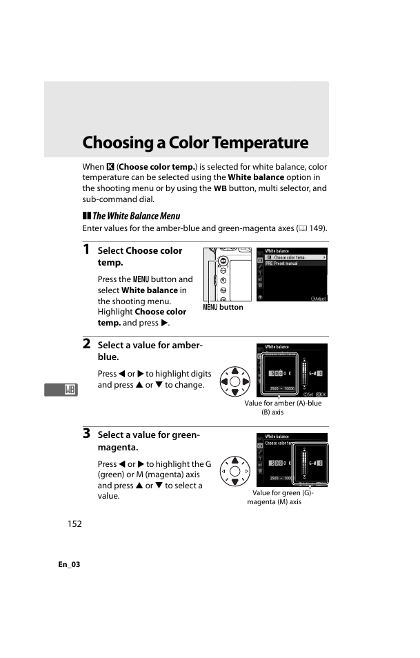 Choosing a color temperature | Nikon D800 User Manual | Page 176 / 472