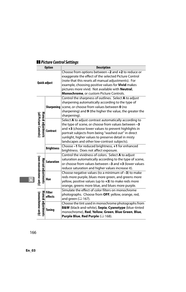 Rameter, 0 166), or, Picture control settings | Nikon D800 User Manual | Page 190 / 472