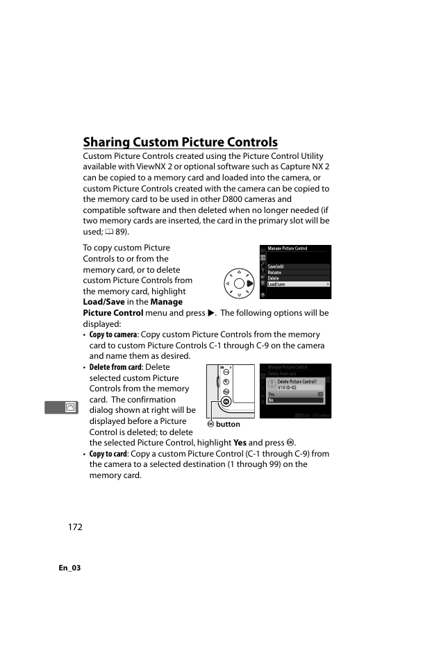 Sharing custom picture controls | Nikon D800 User Manual | Page 196 / 472