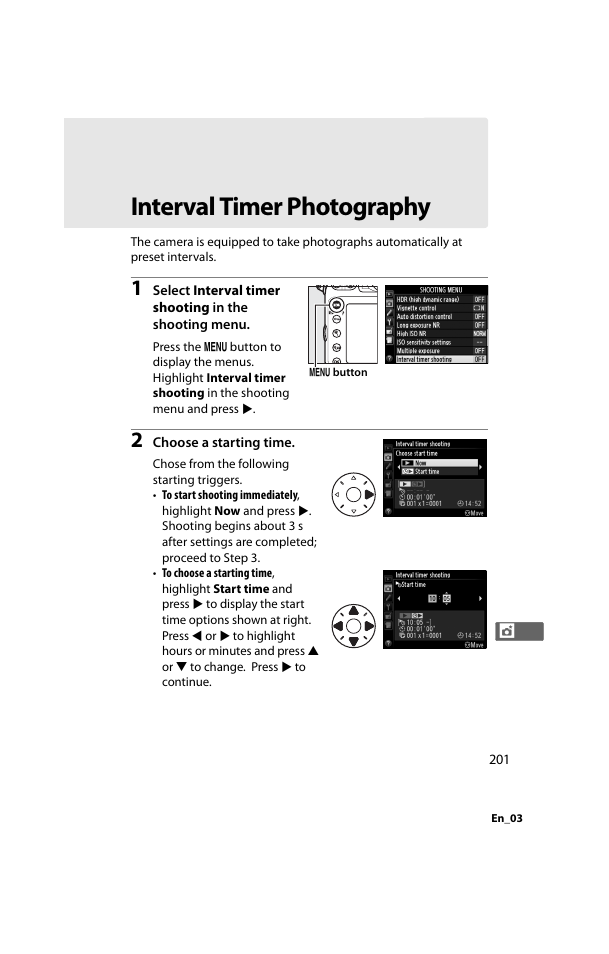 Interval timer photography, 0 201) disables h | Nikon D800 User Manual | Page 225 / 472