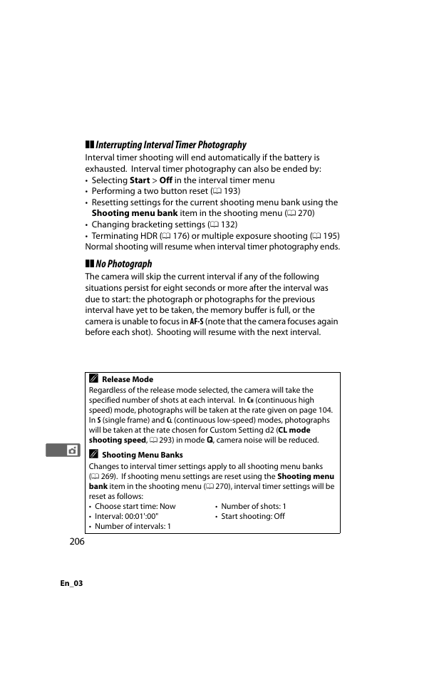 Interrupting interval timer photography, No photograph | Nikon D800 User Manual | Page 230 / 472