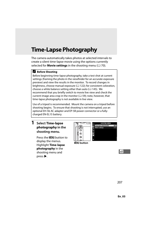 Time-lapse photography | Nikon D800 User Manual | Page 231 / 472