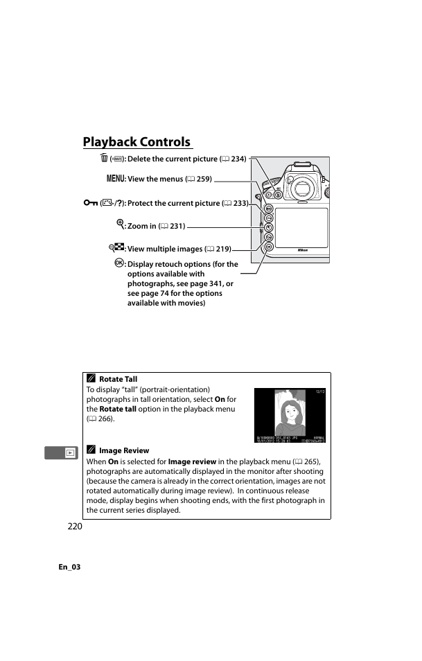 Playback controls | Nikon D800 User Manual | Page 244 / 472